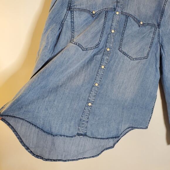 Sundance light blue chambray with pearl snap button up western style  shirt - Picture 4 of 7